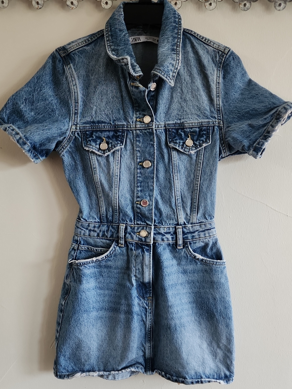 Zara Denim Short Sleeve Dress, SMALL